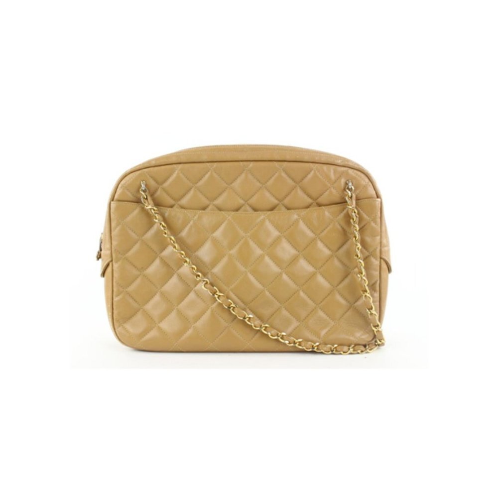 Chanel Light Brown Tan Quilted Leather Camera Bag